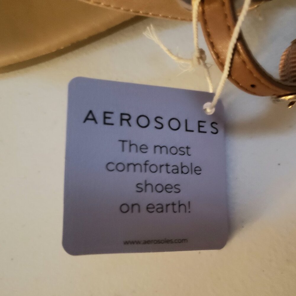Aerosoles Inesse Sandals Floral Cutout Tan Twotone Ankle Strap 9 Faux Nubuck New - Picture 12 of 16